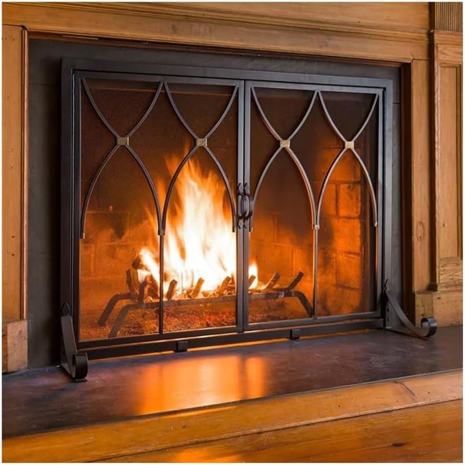 Fireplace Screen, Beautiful Floor Standing Iron Metal Fireplace Door Screen Guardrail Hollow Partition