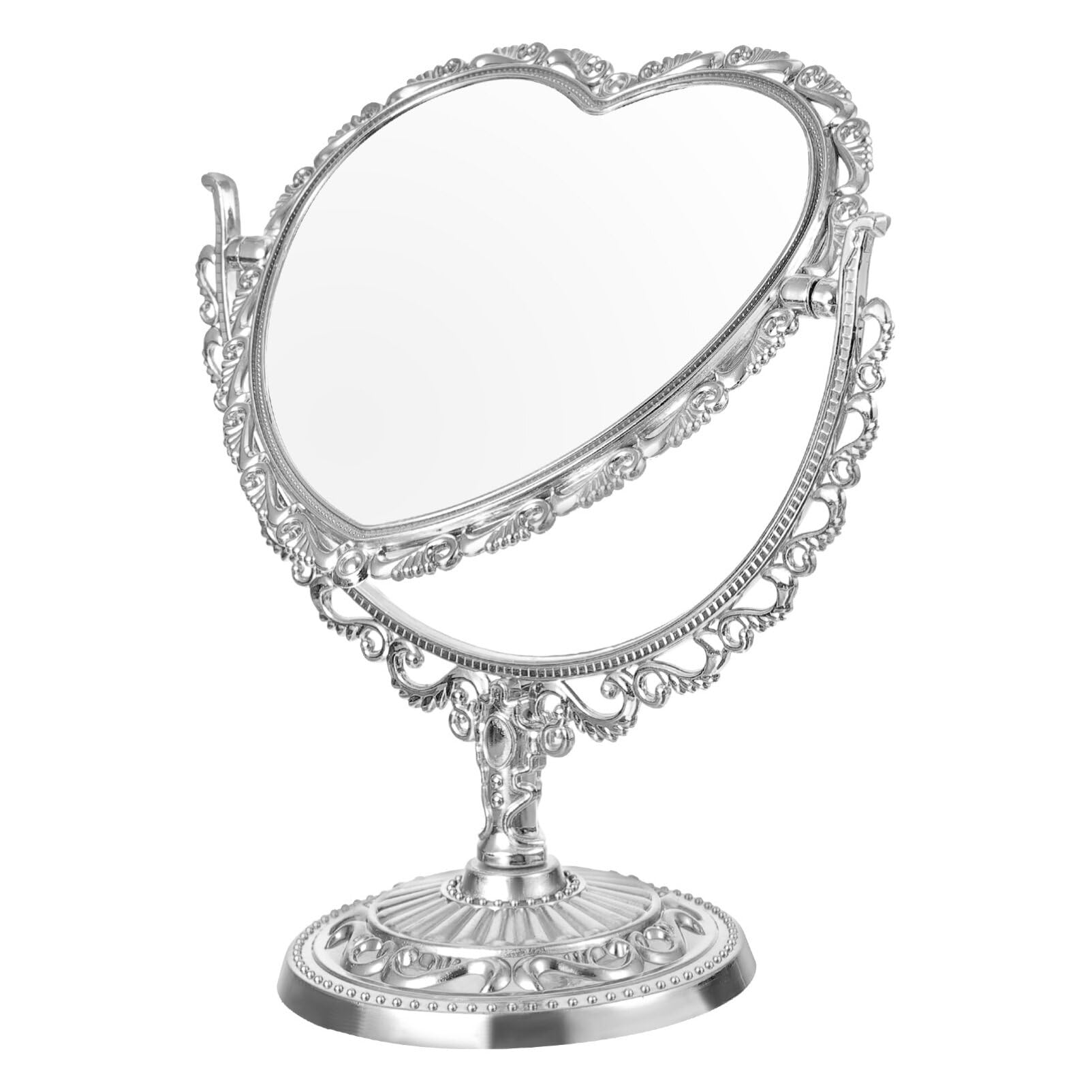 DOITOOL Retro Heart Shaped Makeup Mirror 9.44X7.87In Double Sided Rotatable Vanity Mirror for Desktop Bathroom Bedroom