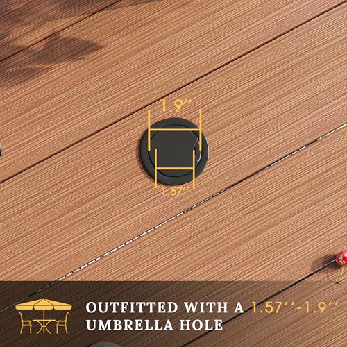 Image of VICLLAX Round Patio Table with Adjustable Umbrella Hole, All Weather Outdoor Round Dining Table for Lawn Garden, 41.2 inchx 28 inch Walnut Wood-Like Outdoor Coffee Table
