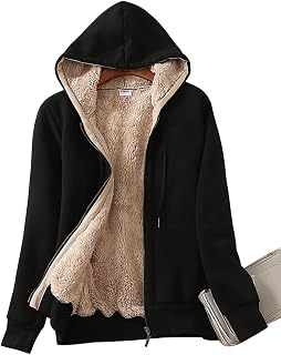 Yeokou Women's Sherpa Lined Full Zip Hoodie Sweatshirt Jacket - Cozy Fleece Warm Coat for Fall Winter