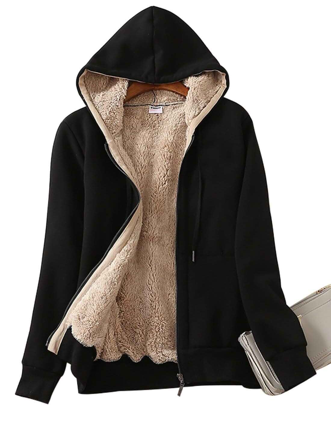 Women’s Casual Full Zip Up Sherpa Lined Hoodie Sweatshirt Jacket Coat