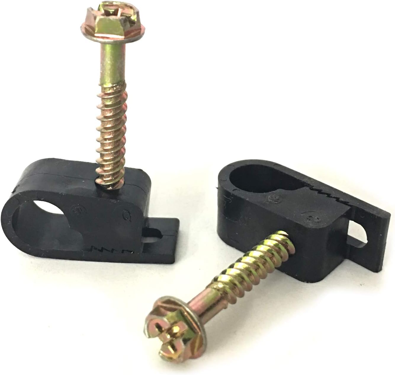 PHAT SATELLITE INTL | Cable Nail In Screw Clip, Ideal for Fastening 8mm Wire, Coaxial Cable RG7 RG11, Wire Rope 5/16" (100 Pieces, Black)