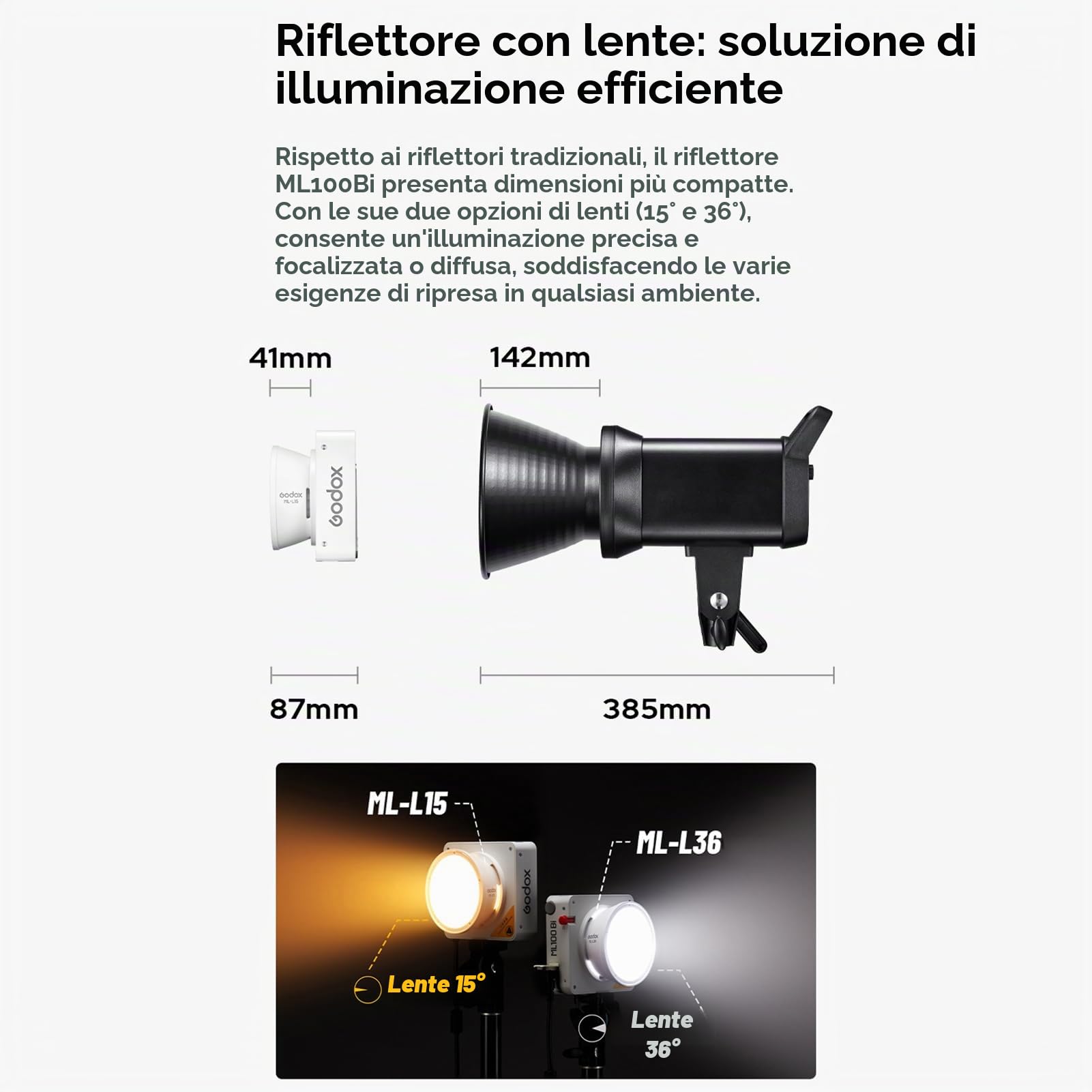 Godox ML100Bi Kit1 Luce video LED tascabile 120W Luce di riempimento bicolore per fotografia 2800K-6500K CRI97+ TLCI98+ Controllo APP 11 Effetti di luce Supporto Godox