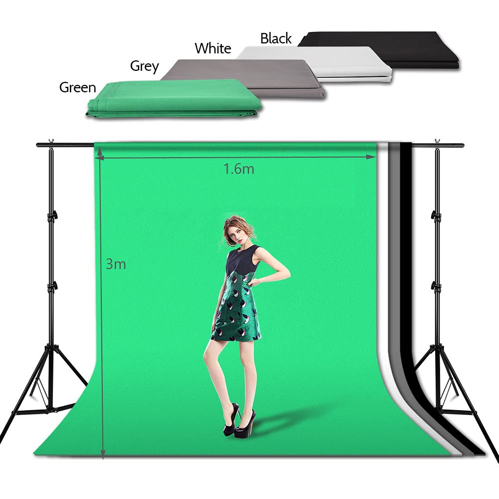 Kit Studio Photo et éclairage, ave 2m x 3m Système de Support de Toile de Fond,4X 135W 5500K Ampoules Parapluie Softbox éclairage Continu pour Portrait et Photographie Vidéo