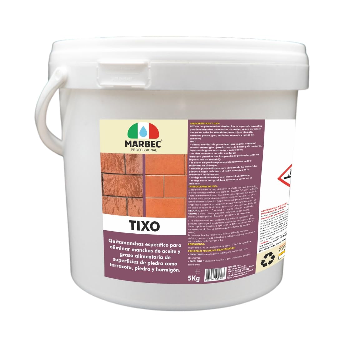 MARBEC TIXO 5KG Quitamanchas específico para eliminar manchas de aceite y grasa alimentaria de los suelos (barro, piedra, mármol, hormigón, etc.).