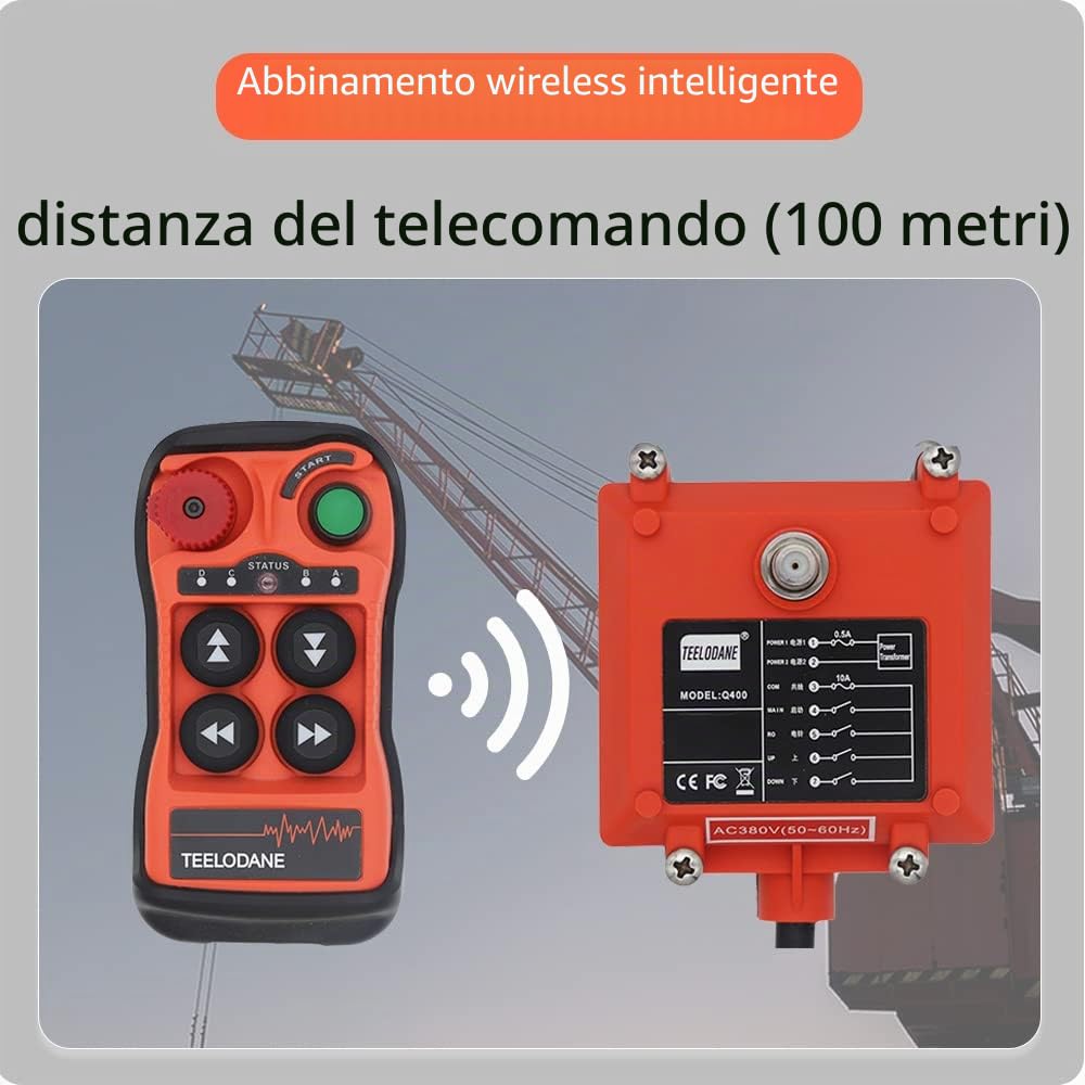 Kit telecomando per gru wireless industriale 2 Motion 4 pulsanti 12v 24v Ricevitore trasmettitore paranco elettrico con arresto di emergenza Q400 (12-24V CC)