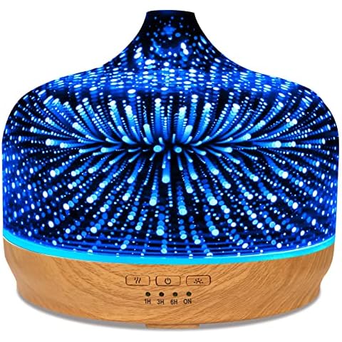 Essential Oil Diffuser, Exqline 500ml Large Aroma Diffuser, 3D Glass Ultrasonic Aromatherapy Diffuser with 7 Color Mood Light, Overnight Operate, Waterless Auto Shut-off for Home, Office, Spa Cover