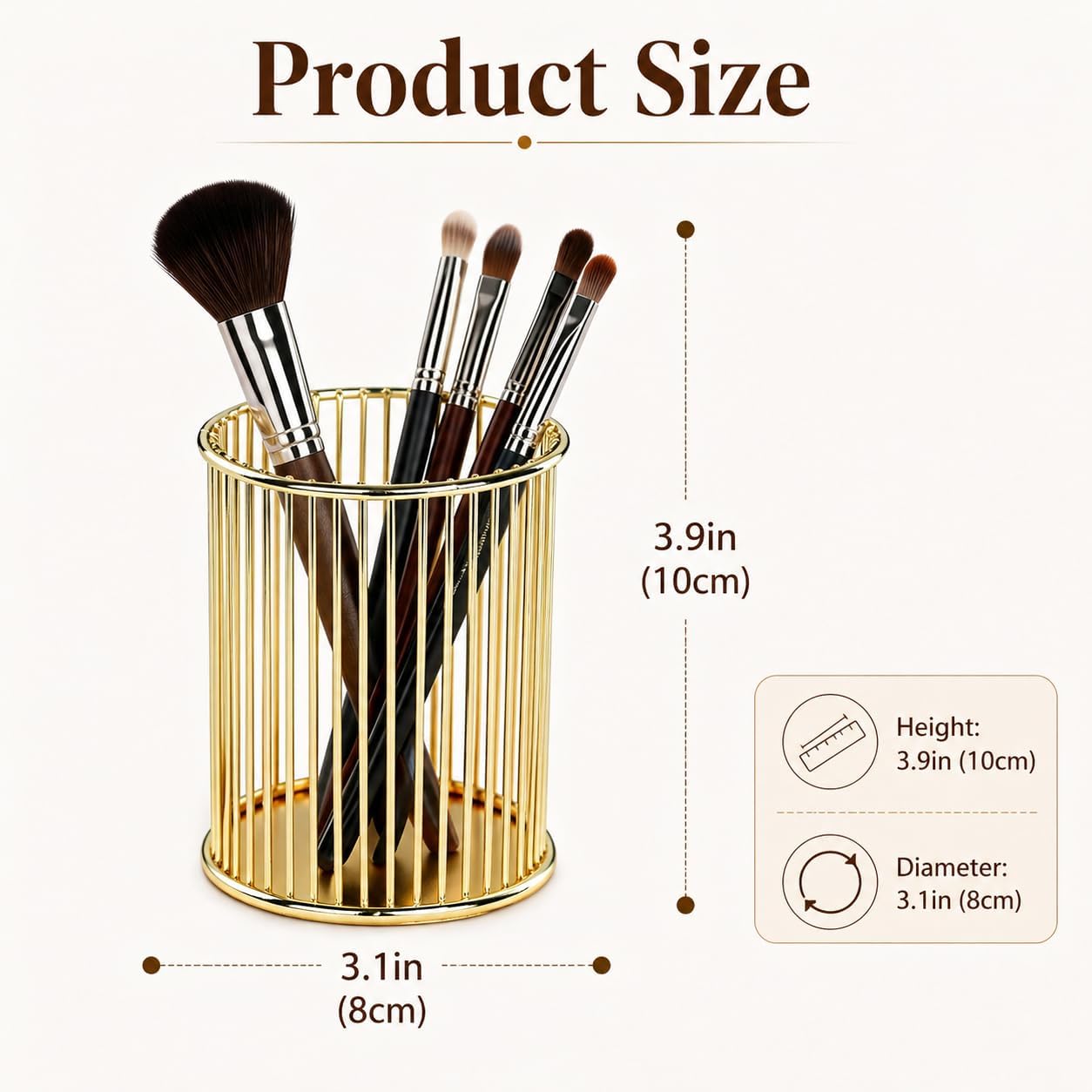 Makeup Brush Holder Organizer,Gold Metal Makeup Organizers Countertop,Cosmetic Brushes Container for Vanity,Desktop,Bathroom(Gold)