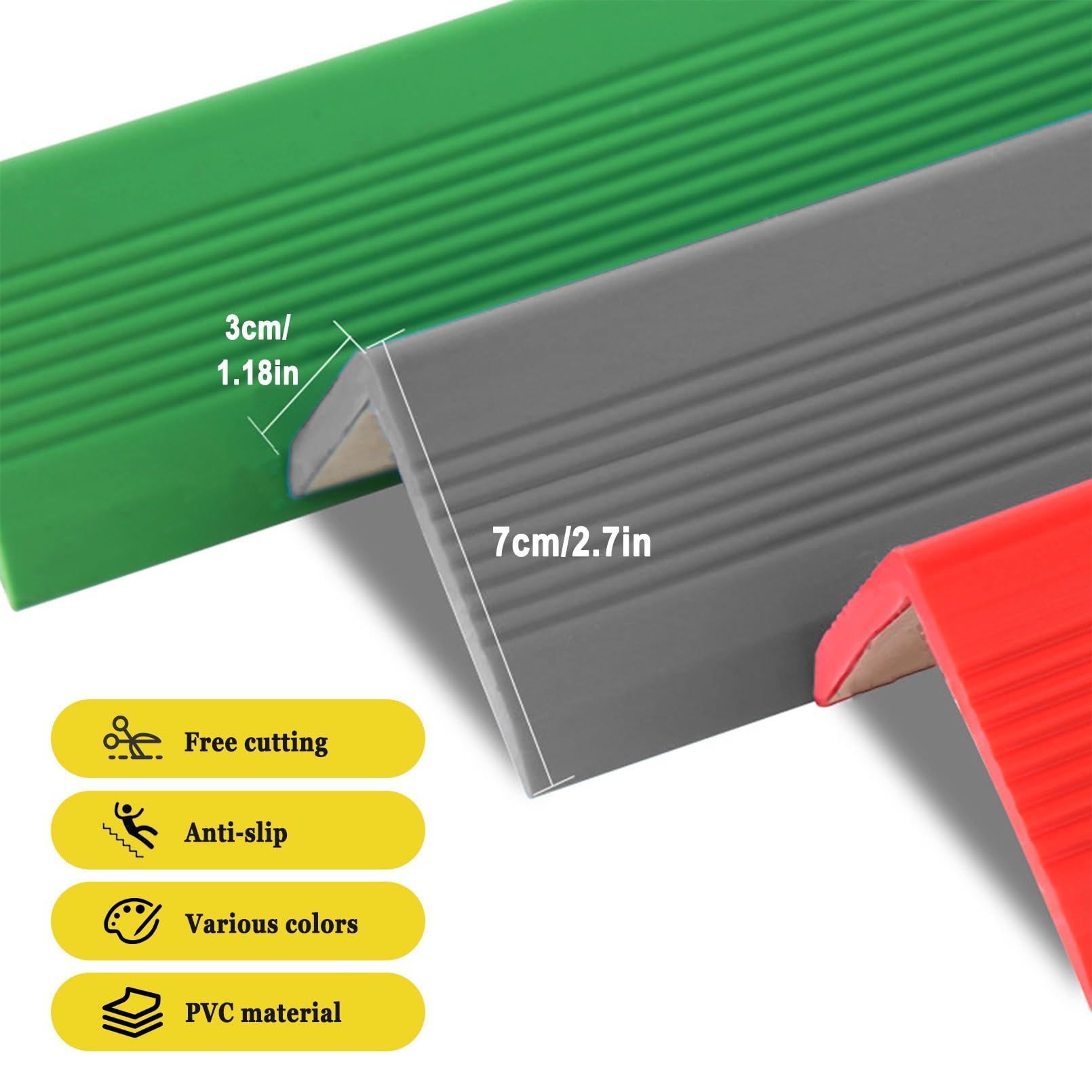 Selbstklebend Rutschfeste Treppenkantenprofil, Vinyl-Anti-Rutsch-Treppenkante, Kann Frei Geschnitten Werden, Innenbereich Selbstklebende Wasserdicht Treppenstufe Kantenschutz Aus Gummi PVC(Yellow,2.5m