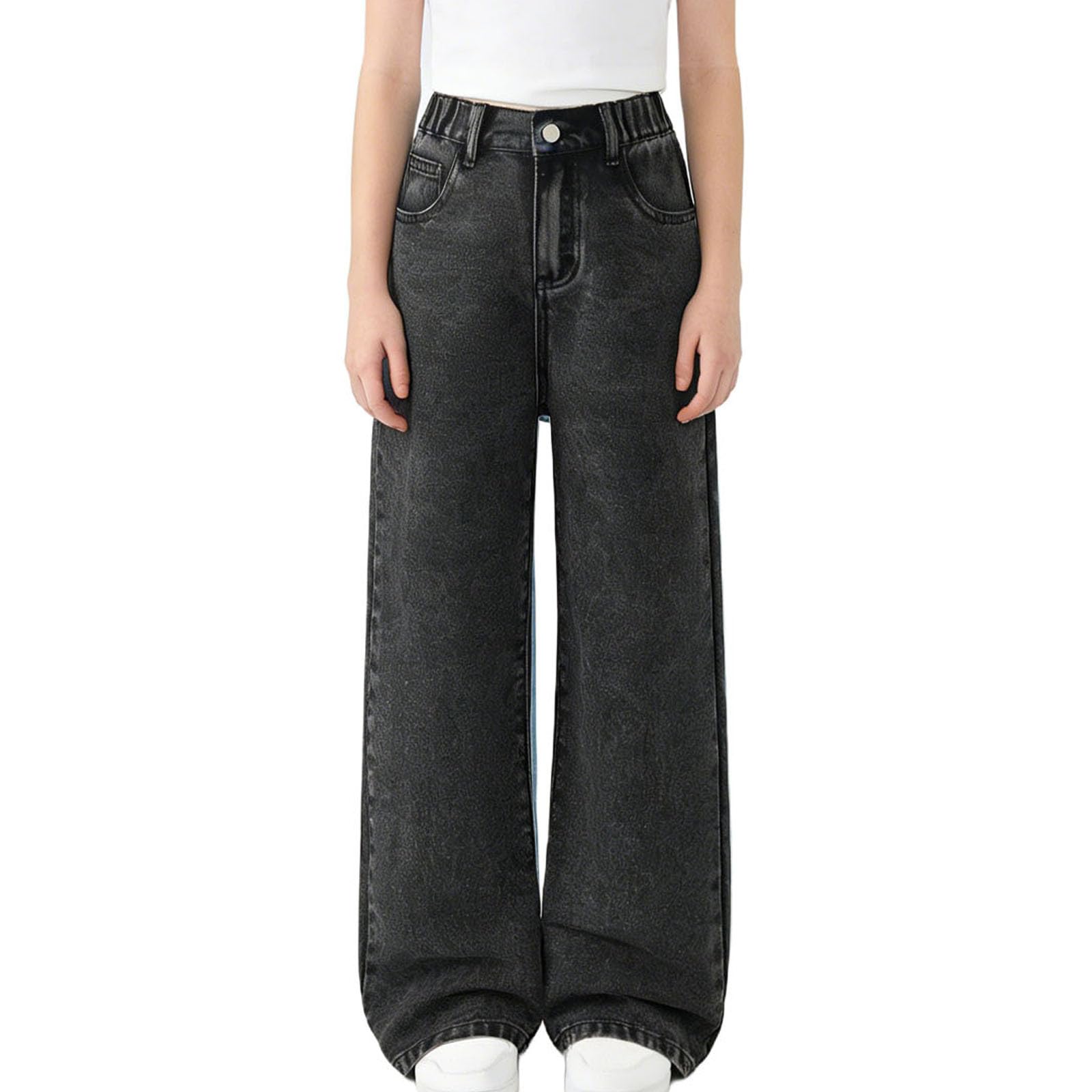 Vaqueros Niña Niño Cintura Alta Pantalones Vaqueros Anchos para Niñas y Niños Adolescentes Casual Rectos Pantalon de Denim con Bolsillos Sueltos Moda Versátil Hiphop Ropa Streetwear 6-13 Años