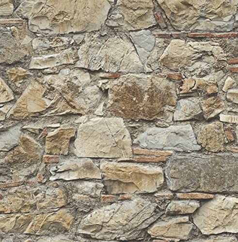 NextWall Faux Stone Wall Rustic Prepasted Wallpaper (Toffee & Ivory)