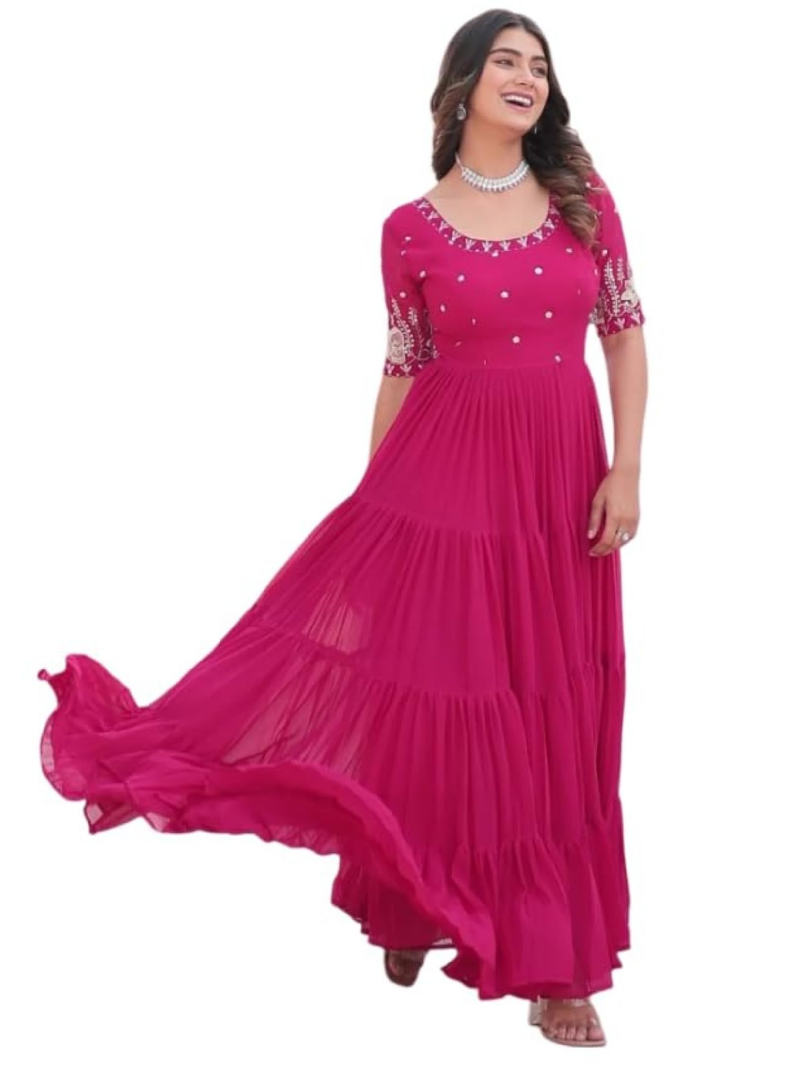 foxdx Womens Faux Georgette Sequence Embroidered Ankle Length Anarkali Gown (in, Alpha, XL, Regular, Pink)-picture-47