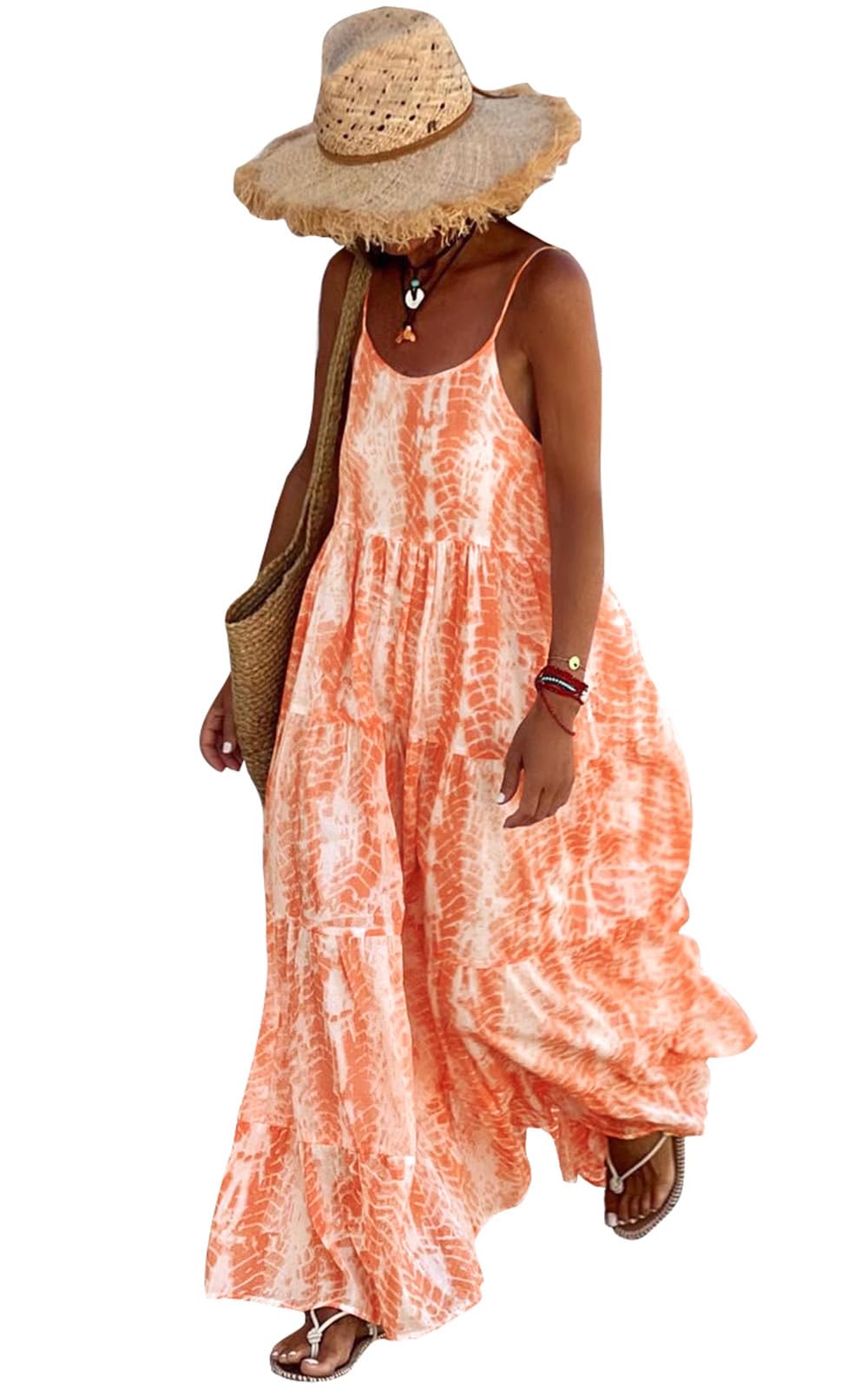 PRETTYGARDEN Women Summer Dresses 2025 Spaghetti Strap Scoop Neck Floral Maxi Dress Flowy Boho Long Sundress with Pockets