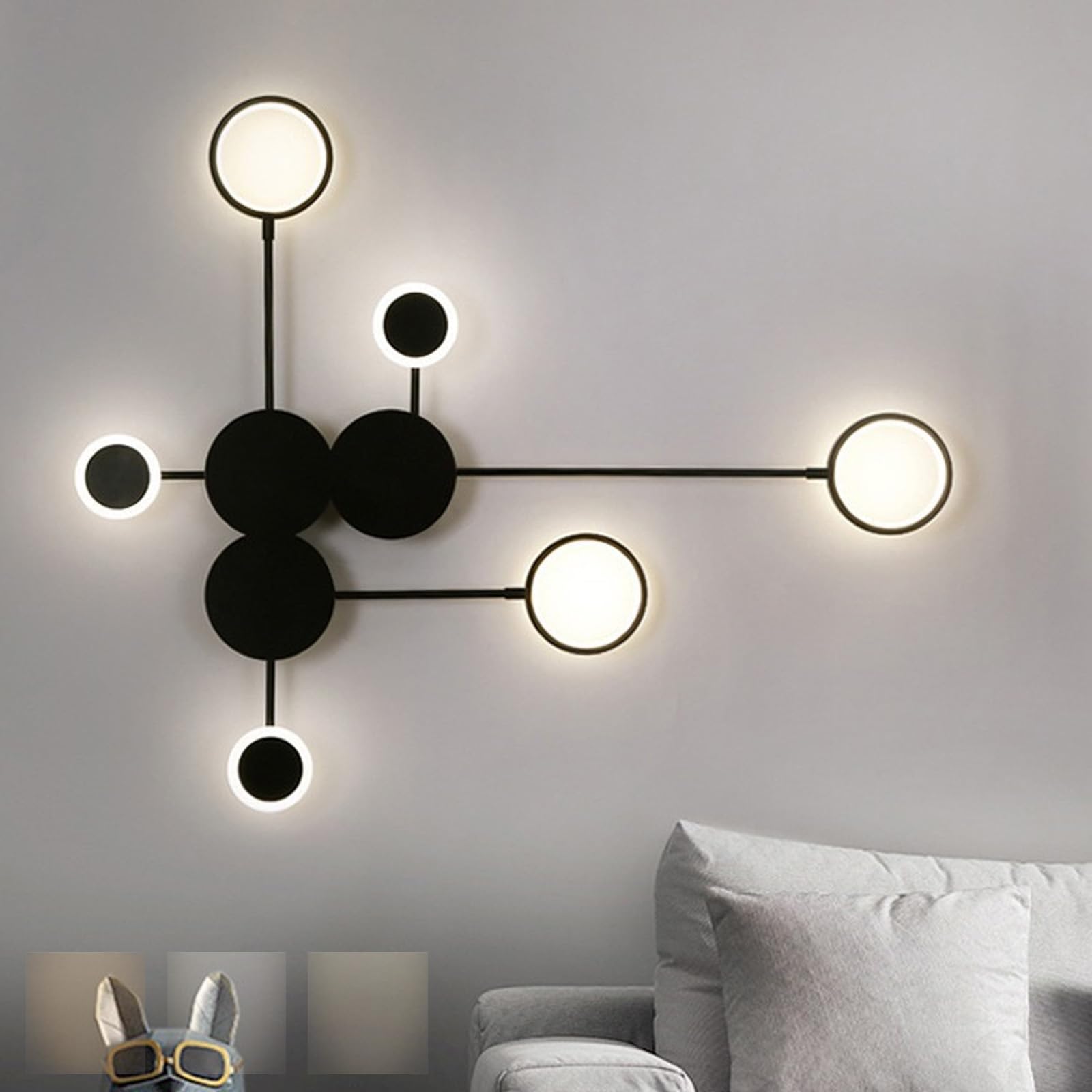 LED Kreativ Wandleuchte 3000K/4000K/6000K Dimmbar Wandlampe Innen Modern Eisen Acryl Wandbeleuchtung Nordisch Linear Geometrisch Design für Wohnzimmer Schlafzimmer (Rechts,Schwarz)