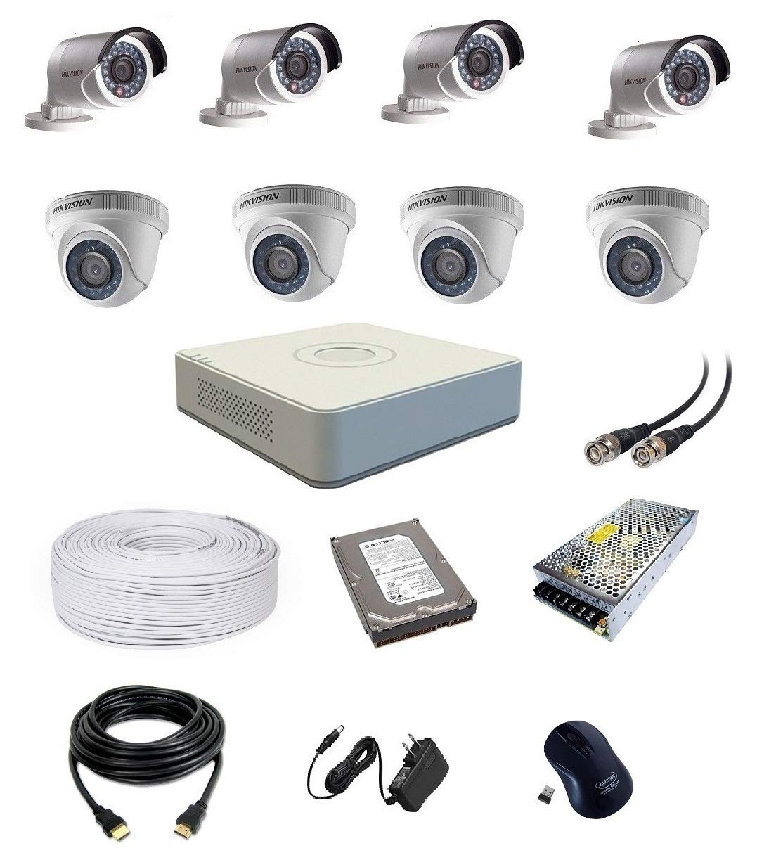 HIKVISION Ultra HD 2MP Cameras Combo KIT 8CH HD DVR, Wired 4 Dome Camera, 4 Bullet Camera, 1 TB Hard Disk, Wire ROLL, Power Supply (White)-image-27