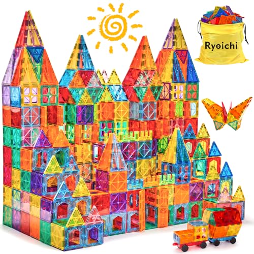 Ryoichi 138PCS Magnetic Building Tiles Set with 2 Cars, STEM Educational Construction Blocks & Montessori Learning Toys for Kids Ages 3-9+ Years