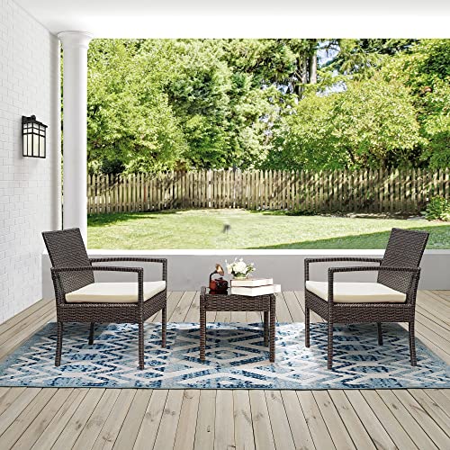 Kawivast 3 Pieces Patio Furniture Set, Front Porch Furniture, Rattan Wicker Furniture, Balcony Furniture Set, Small Patio Furniture,Outdoor Patio Furniture, Bistro Sets #TOP6