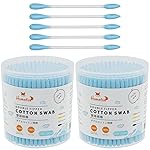HOMEFOX Blue Cotton Swabs Precision Pointed - 400 Count Pointy Organic Cotton Buds Double Side Tightly Wrapped Cotton Tips Paper Stick Soft Gentle Lint-Free Cruelty-Free, Pointy & Round (Blue)