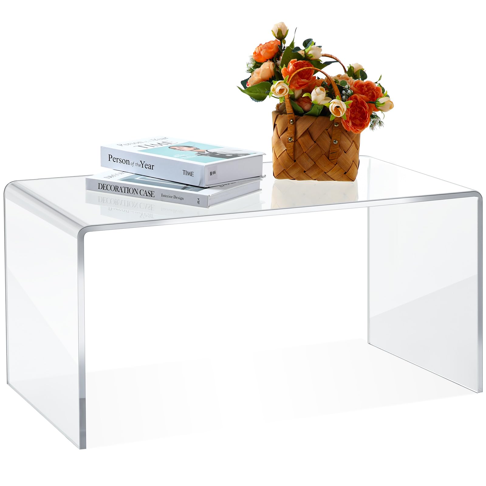 Kigley Acrylic Side Table, 31.5 x 15.7 x 15.7, Long Clear End Table, Transparent Bedside Table Nightstand Stool for Living Room, Office, Bedroom, Bathroom