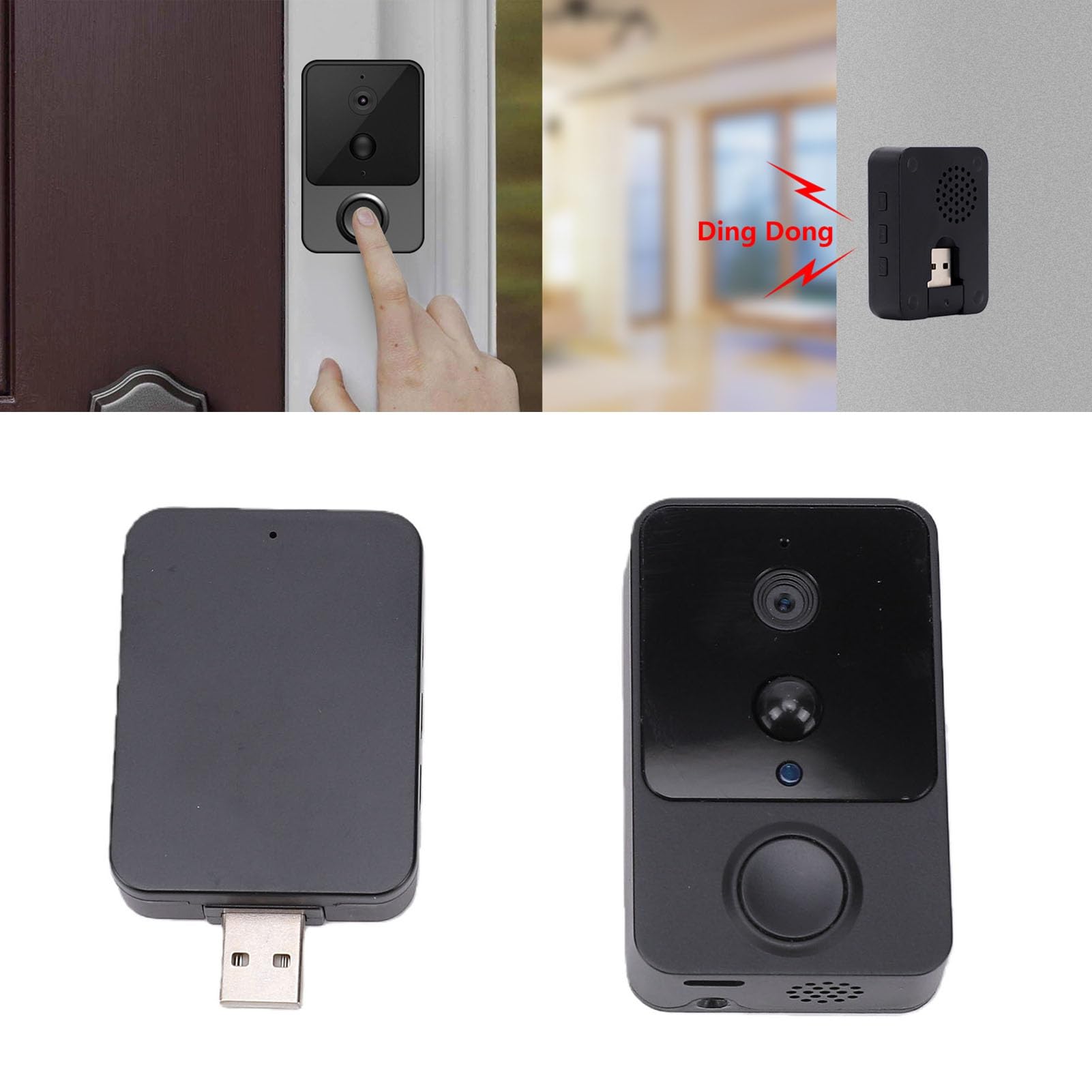 Campanello Video Intelligente Batteria da 2600 MAh 1080p 160 | Telecamera di Sicurezza Domestica, WiFi da 2,4 GHz, Batteria Ricaricabile, Audio Bidirezionale, Immagini 1080p, Custodia in
