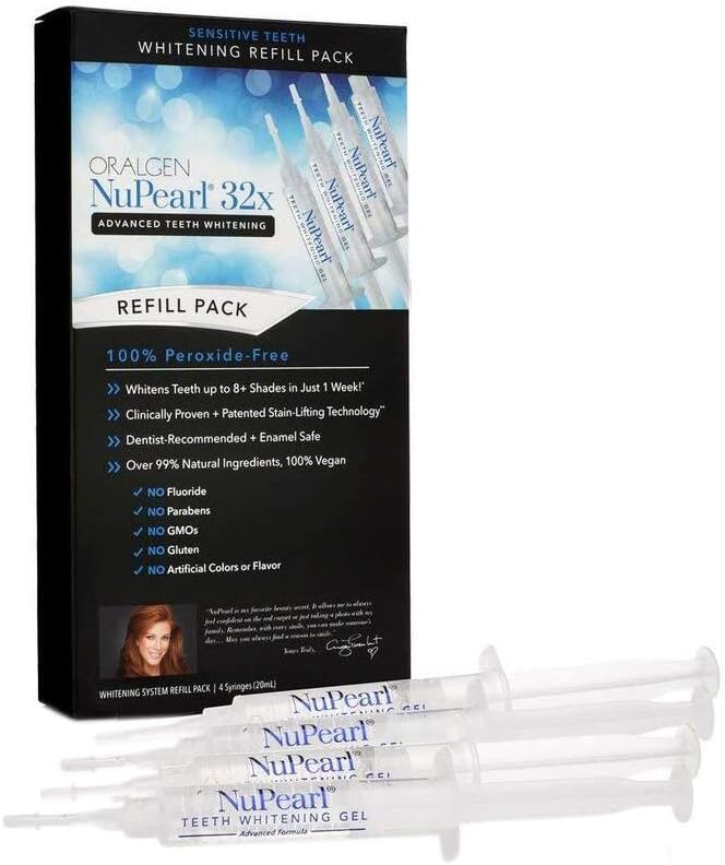 nupearl 32x Advanced Teeth whitening Syringes Refill Pack, White, 4 Count