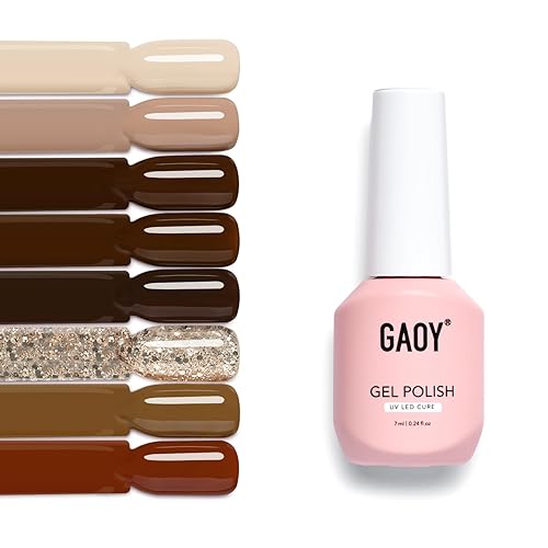 Miniatura 1 de GAOY Juego de esmaltes de uñas de gel marrón, 8 colores dorado, crema, beige, marrón, kit de esmalte de gel para salón y arte de uñas, bricolaje en