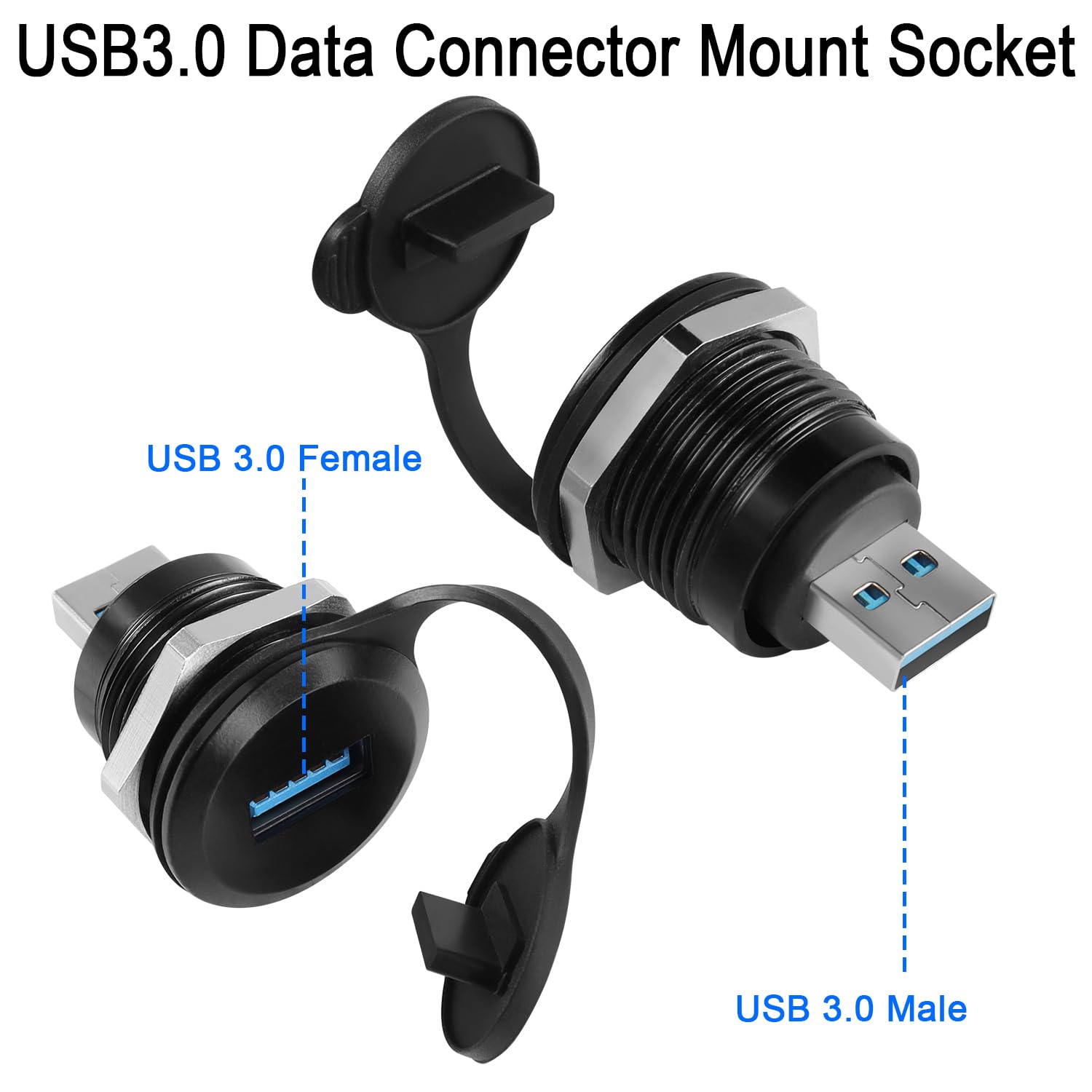 QIANRENON Adattatore USB 3.0 Filettato, Maschio-femmina, 5 Gbps, 5 V/2