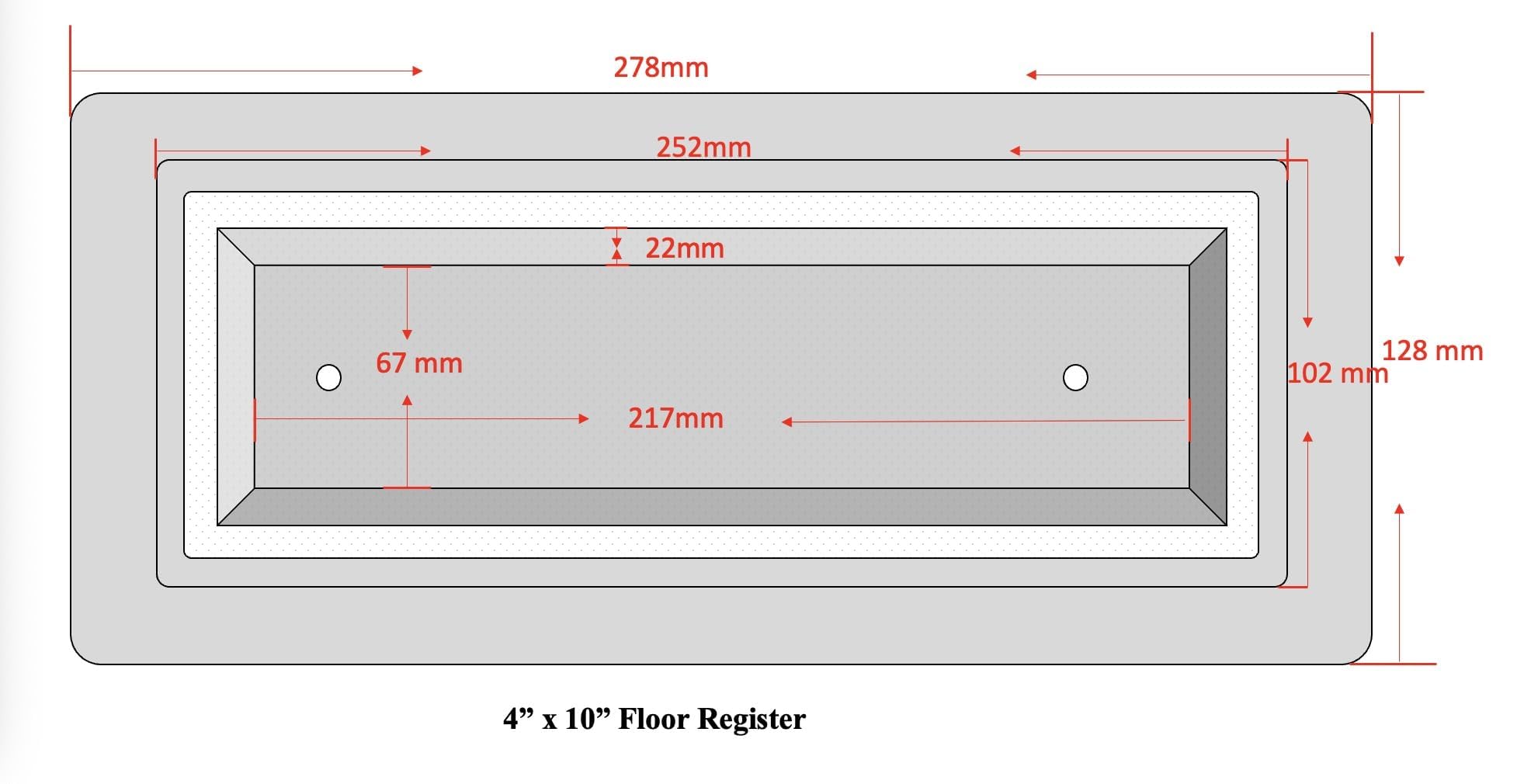 Zion - Registro de piso empotrado de 4 x 10 pulgadas, ventilación de aire moderna blanca para aire acondicionado y calefacción, acero inoxidable resistente