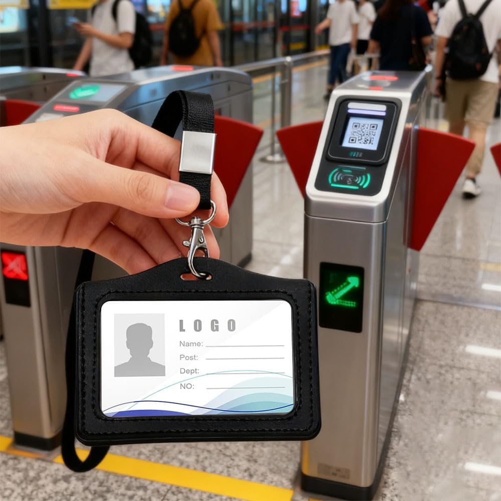 Dwustronne przezroczyste etui na identyfikatory ze smyczami, poziome, ze sztucznej skóry, z przezroczystymi okienkami, na przepustkę roboczą, karty podróżne, karty dostępu, do użytku biurowego
