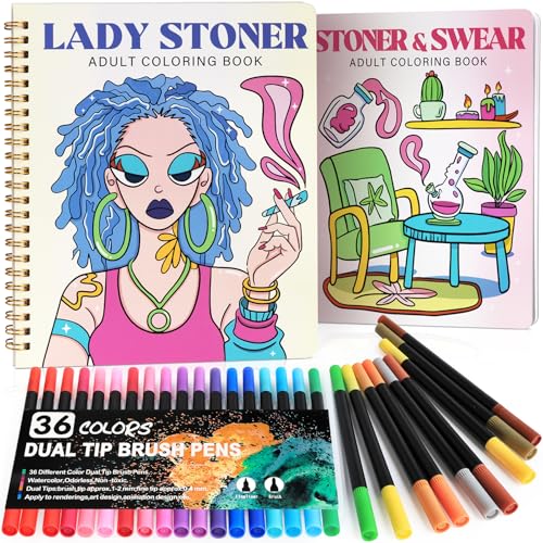 Stoner Coloring Book for Adults Relaxation - 2 pcs Cozy Weed Girl Moments Coloring Book...