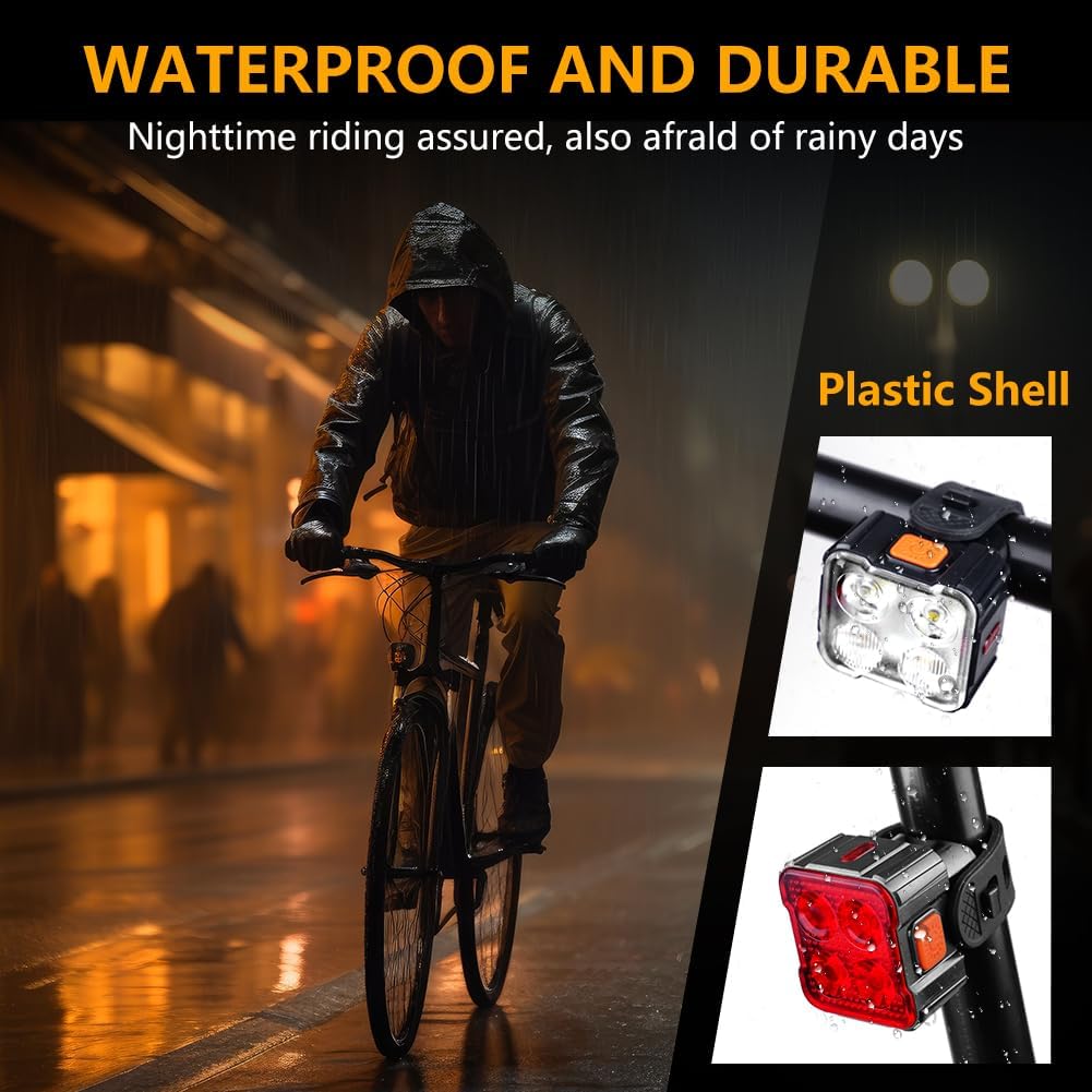 Ainiv Set Luci Bicicletta LED Ultra Sottile, Luce Bici Anteriore e Posteriore, USB Ricaricabile Luci Bicicletta, Illuminazione Luci Bici, per I'equitazione Notturna, Campeggio