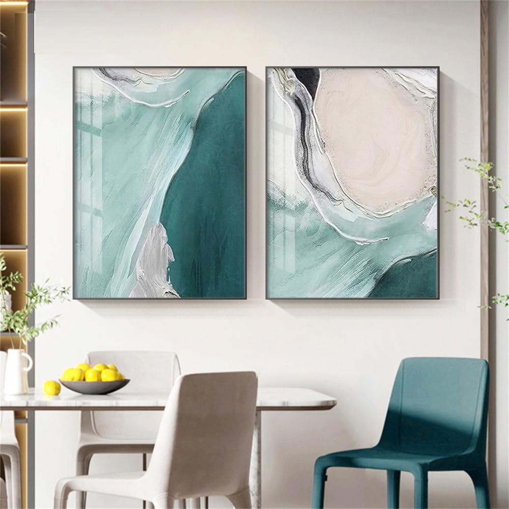 Wuhbcz Multicolored Art Decor,Abstract Green Beach Sea Ocean Wall Art Posters Modern Texture Canvas Print Paintings Nordic Pictures For Living Room Decoration-30 * 50Cm*2Pcs (No Frame)