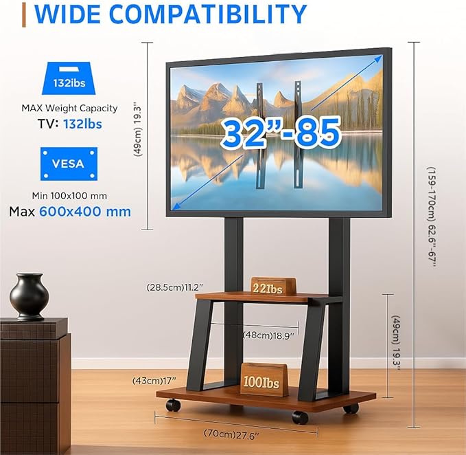 Soporte Móvil para TV 32-80 Pulgadas con Ruedas y Enchufe miniatura 8