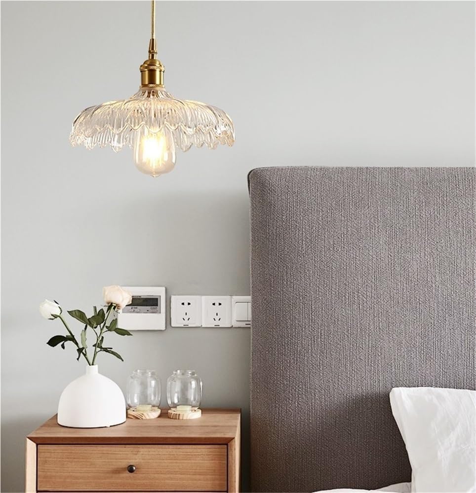 Flower Shape Glass Lampshade Pendant Light with E26/E27 Brass Base Pendant Lamp 9.8in Kitchen Island Decorative Hanging Light