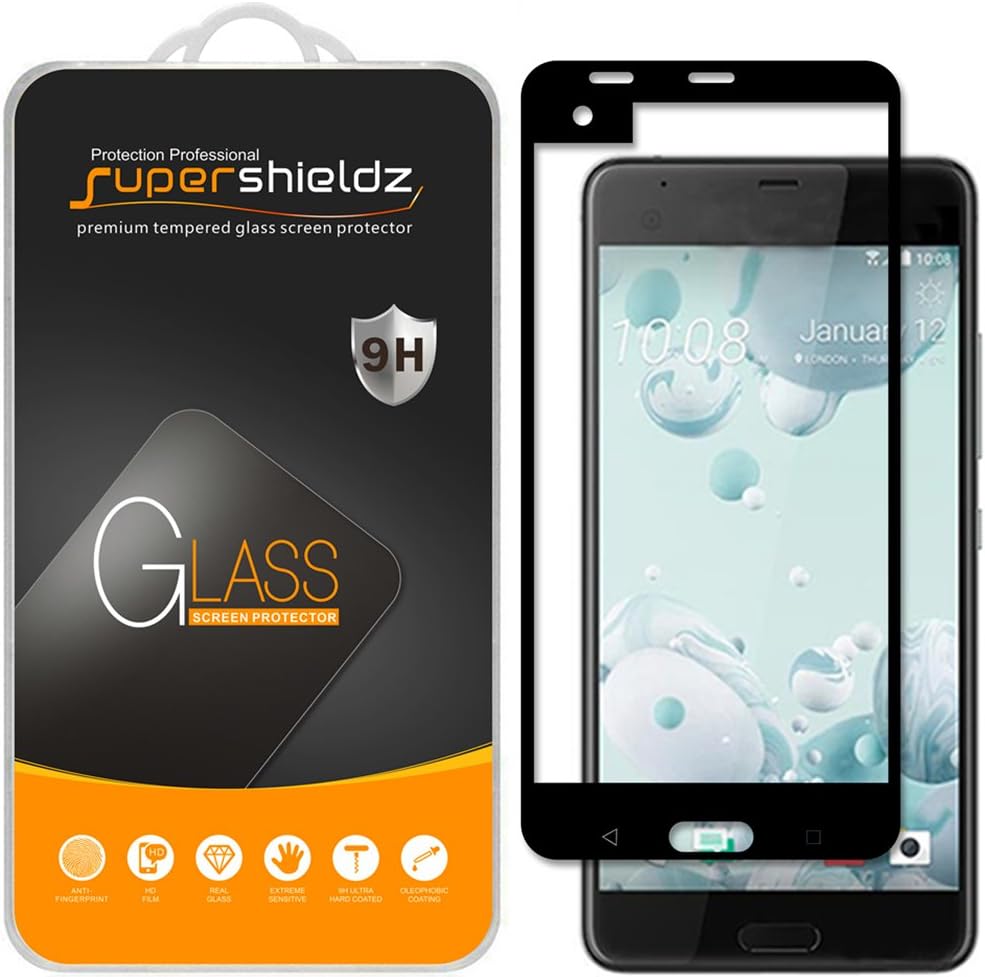(2 Pack) Designed for HTC U Ultra Tempered Glass Screen Protector, (Full Screen Coverage) 0.33mm, Anti Scratch, Bubble Free (Black)