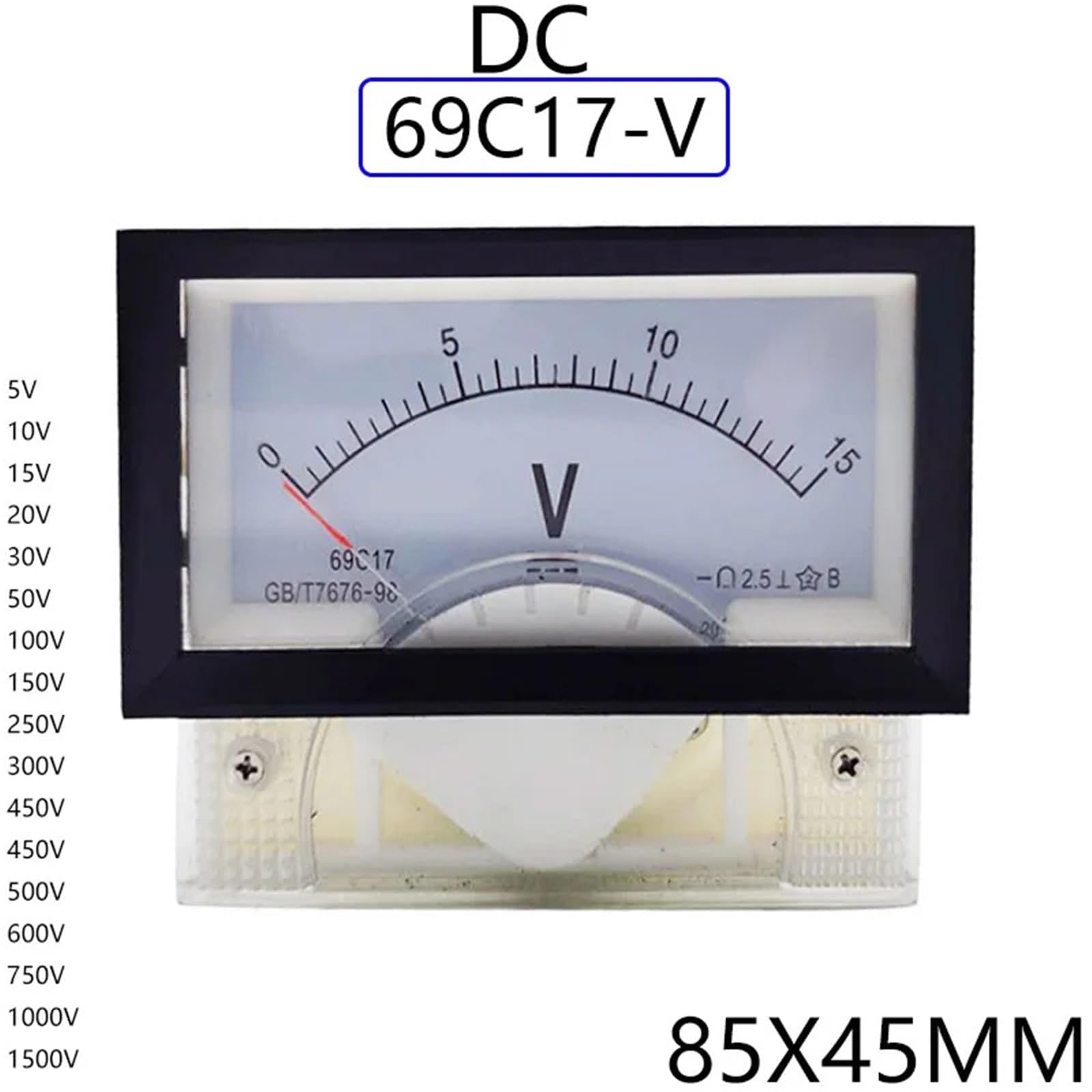 1PC 69C17-V 15V 20V 30V 50V 100V DC Diretta Misuratore Analogico Pannello Gauge DC Misuratore di Tensione corrente 85 * 46MM Voltmetro Voltimetro(250V)