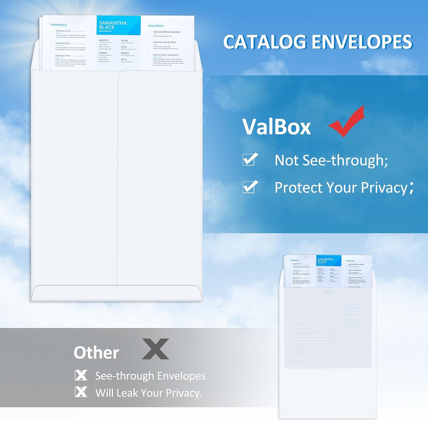 ValBox 6x9 Self Seal Security Catalog Envelopes 250 Count Small White Envelopes for Mailing, Storage and Organizing - Image 5