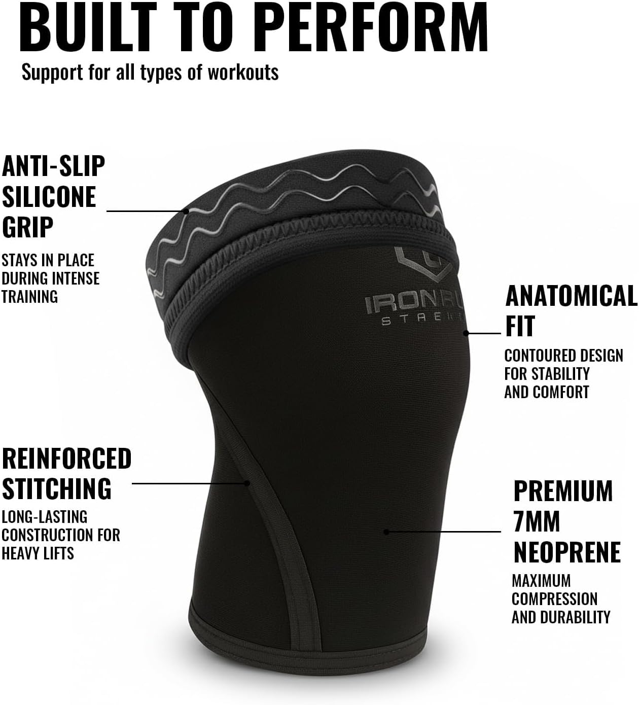 Iron Bull Strength Knee Sleeves 7mm (1 Pair) - Compression Brace & Knee Sleeve For Weightlifting, Powerlifting & Cross Training - Knee Support for Squats - Men & Women - Image 2