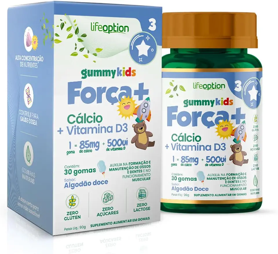 Gummy Kids Força+ | Suplemento Infantil com Vitamina D3 e Cálcio | Saúde óssea, Dental e Muscular