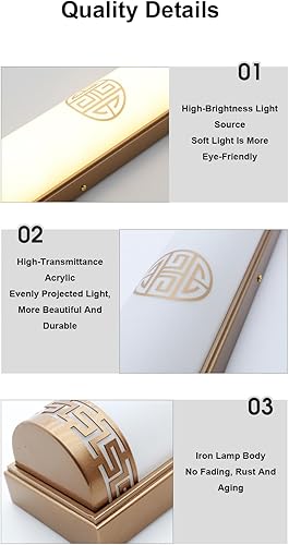 Miniatura 3 de Lámpara Lámpara LED regulable para tocador de baño, accesorio oriental tradicional de metal para tocador de baño, barra de luz retro, aplique de