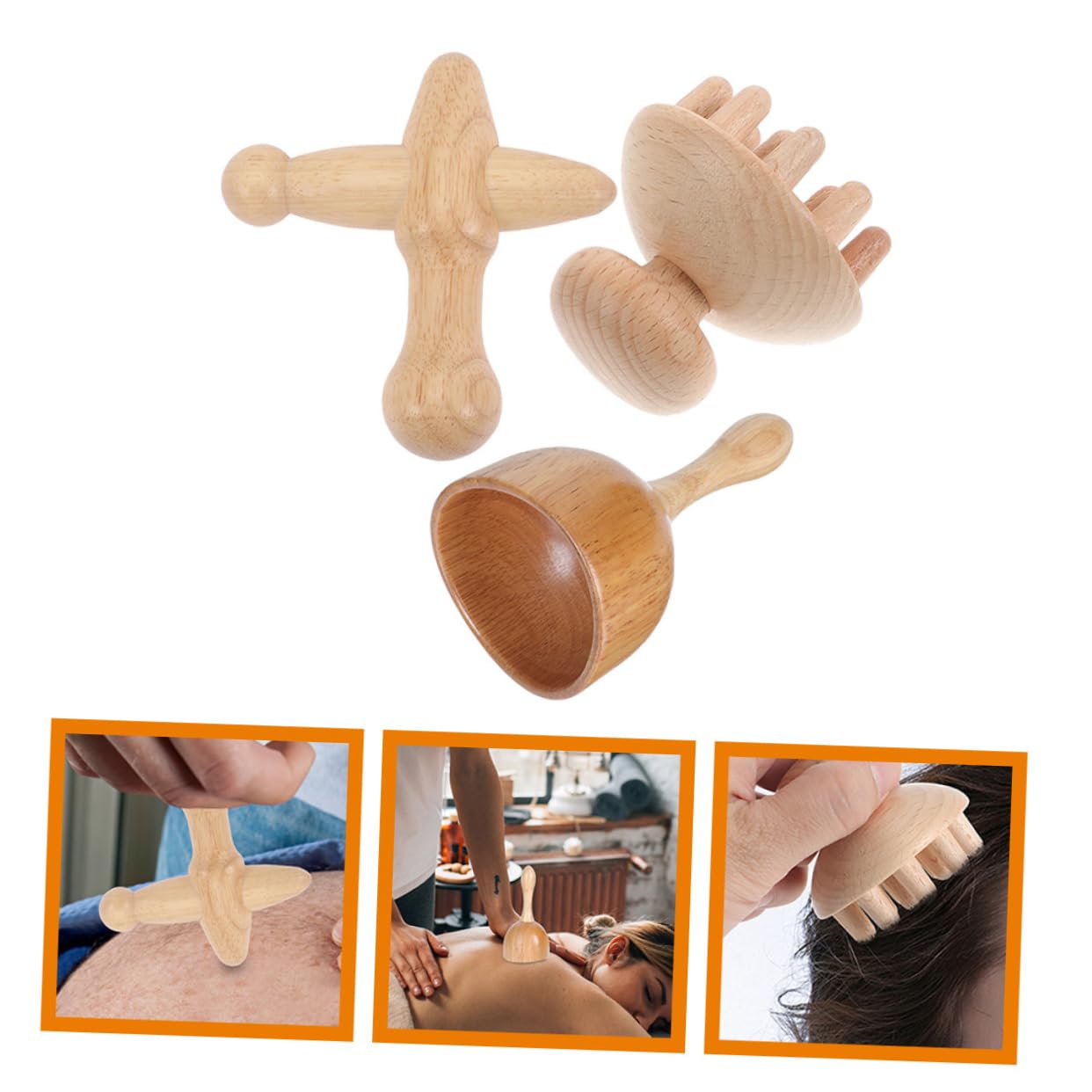 FRCOLOR 3 Sätze Haushaltsschröpfen Buchenholz Massagegerät Schabebrett Holztherapie Massagebecher Pilzkopfmassagegerät Massageset Tragbar Tiefes Gewebe Massieren Stöcke Bildhauerei Körper