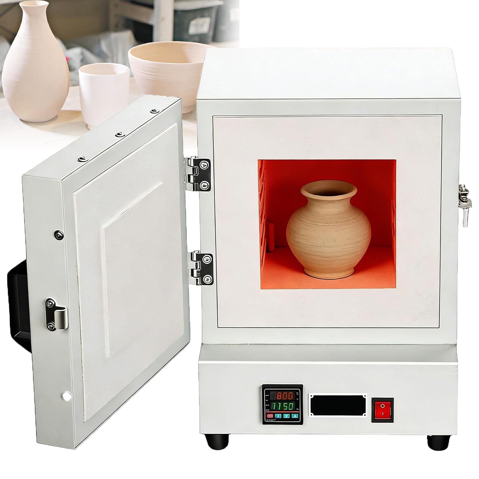 Ptatritious Multicolor 2000W Electric Ceramic Laboratory Muffle Furnace, Electric Kiln For Pottery At Home 1150℃ Metal Melting Furnace, For Dentistry, Ceramic Works, Jewelry Treatment