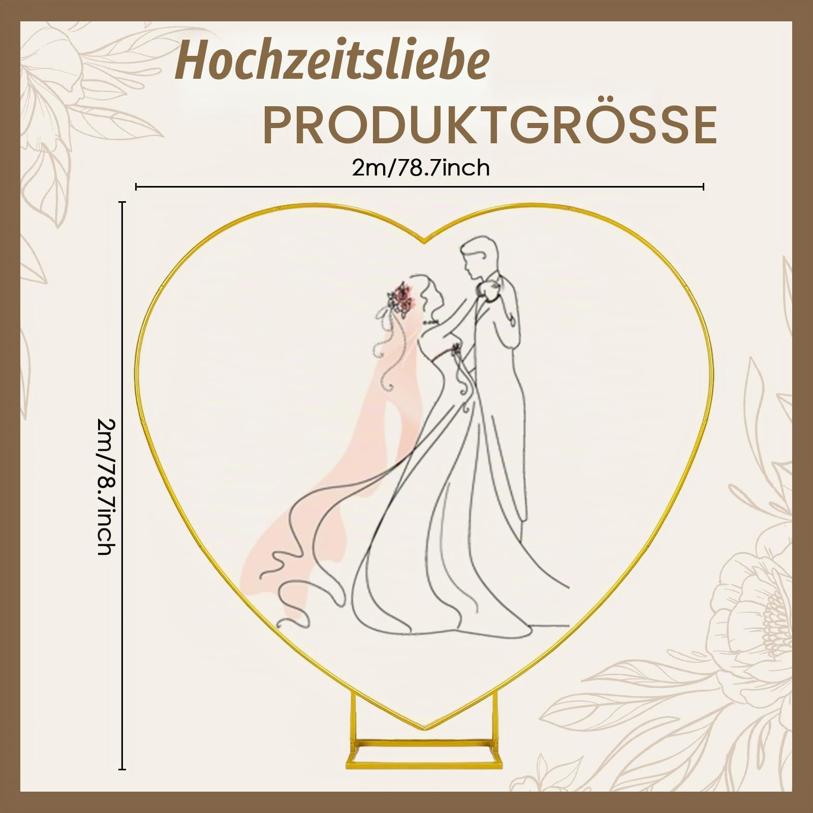 2M Herz Hochzeitsbogen, Metall-Ballonbogen, Loving Heart Balloon Arch Metall Arch Stand, Hochzeit Blumen Herzförmiges Kreis Rahmen Hoop Ständer Ballonbogen Set für Partys, Hochzeiten, Geburtstage