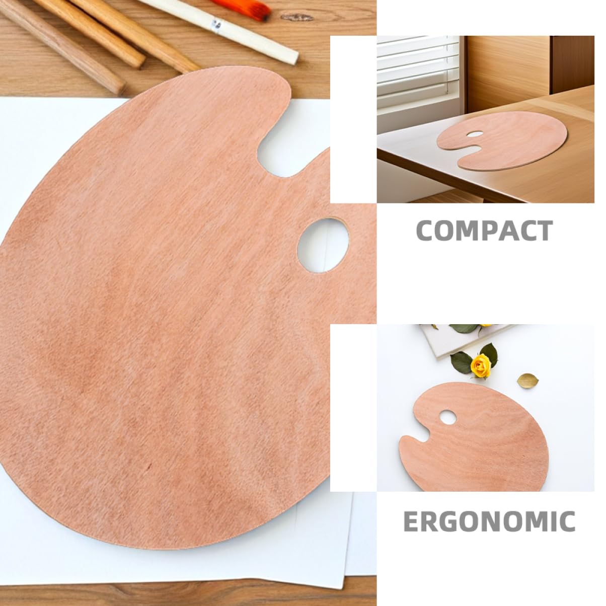 2 Stück Ovale Holz Mischpalette für Ölfarben und Gouache mit Daumenloch Ergonomisch für Farbmischung und Kunstprojekte