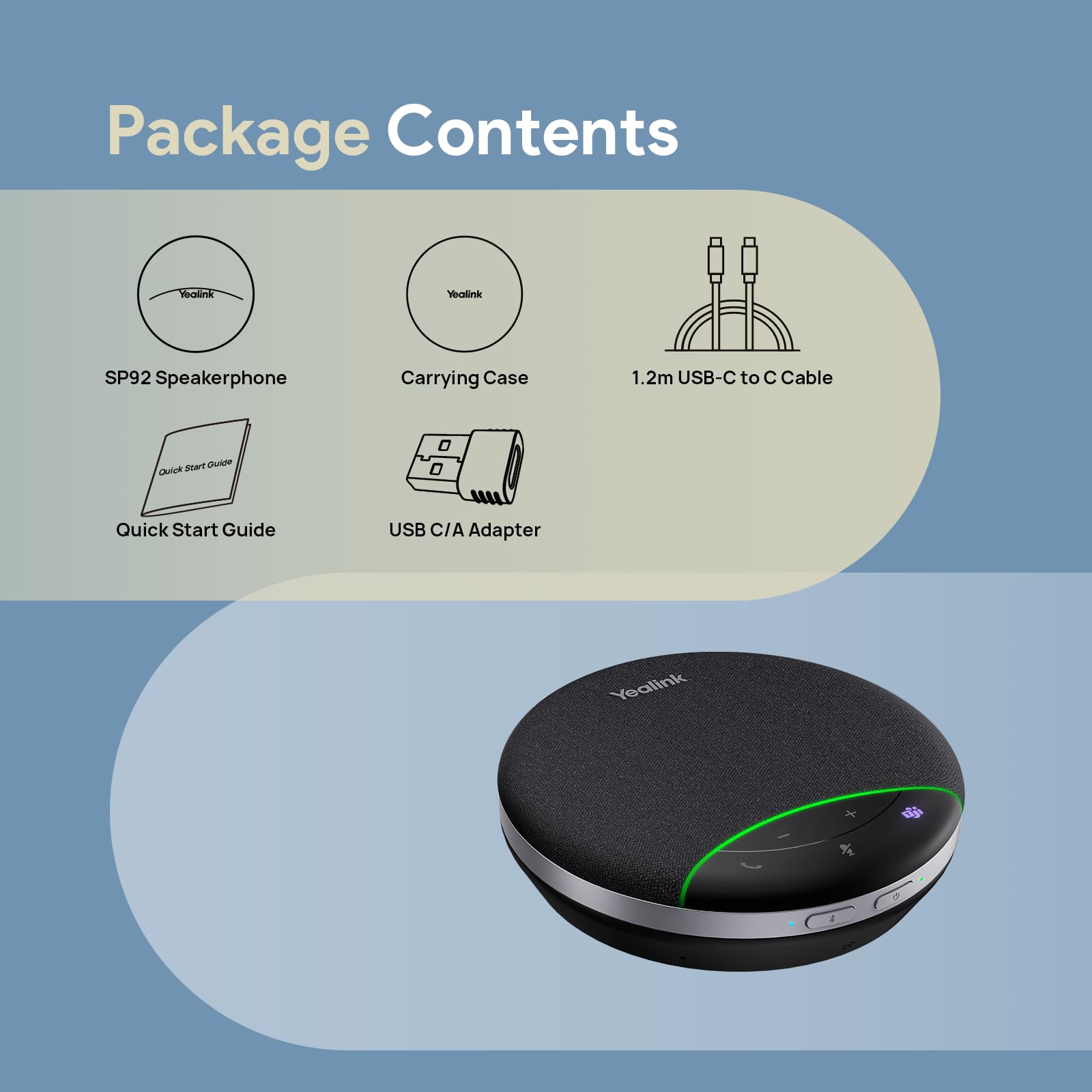 Yealink SP92 Konferenz Lautsprecher mit Mikrofon, Tragbarer Konferenzmikrofon Bluetooth, KI-Mikrofon mit Geräuschunterdrückung, 20 Stunden Gesprächszeit