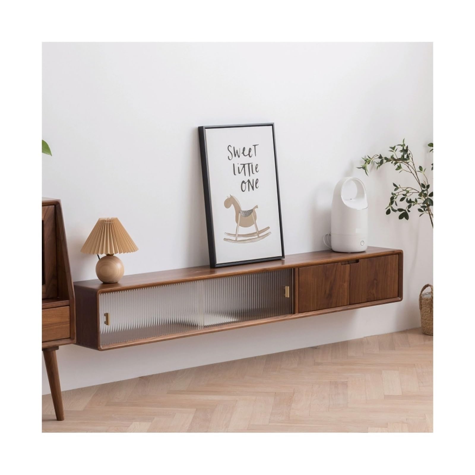 Console Floating Tv Unit, 70.8''/78.7'' Wall Mounted Tv Cabinet, Floating Shelves With Door , Modern Wood Entertainment Media Console Center Large Storage Tv Bench For Living Room ,Walnut-180X25X25Cm
