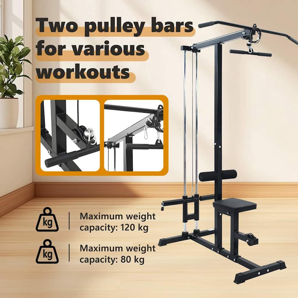 vidaXL LAT Pulldown Maschine mit verstellbarem Sitz für bis zu 80 kg Robuste Fitnessausrüstung für Heimfitness mit kompaktem Design für Krafttraining Industrie Stil Glatte Textur