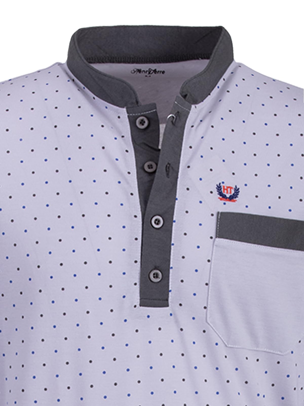 Chemise de nuit à manches longues pour homme avec poche poitrine et col montant