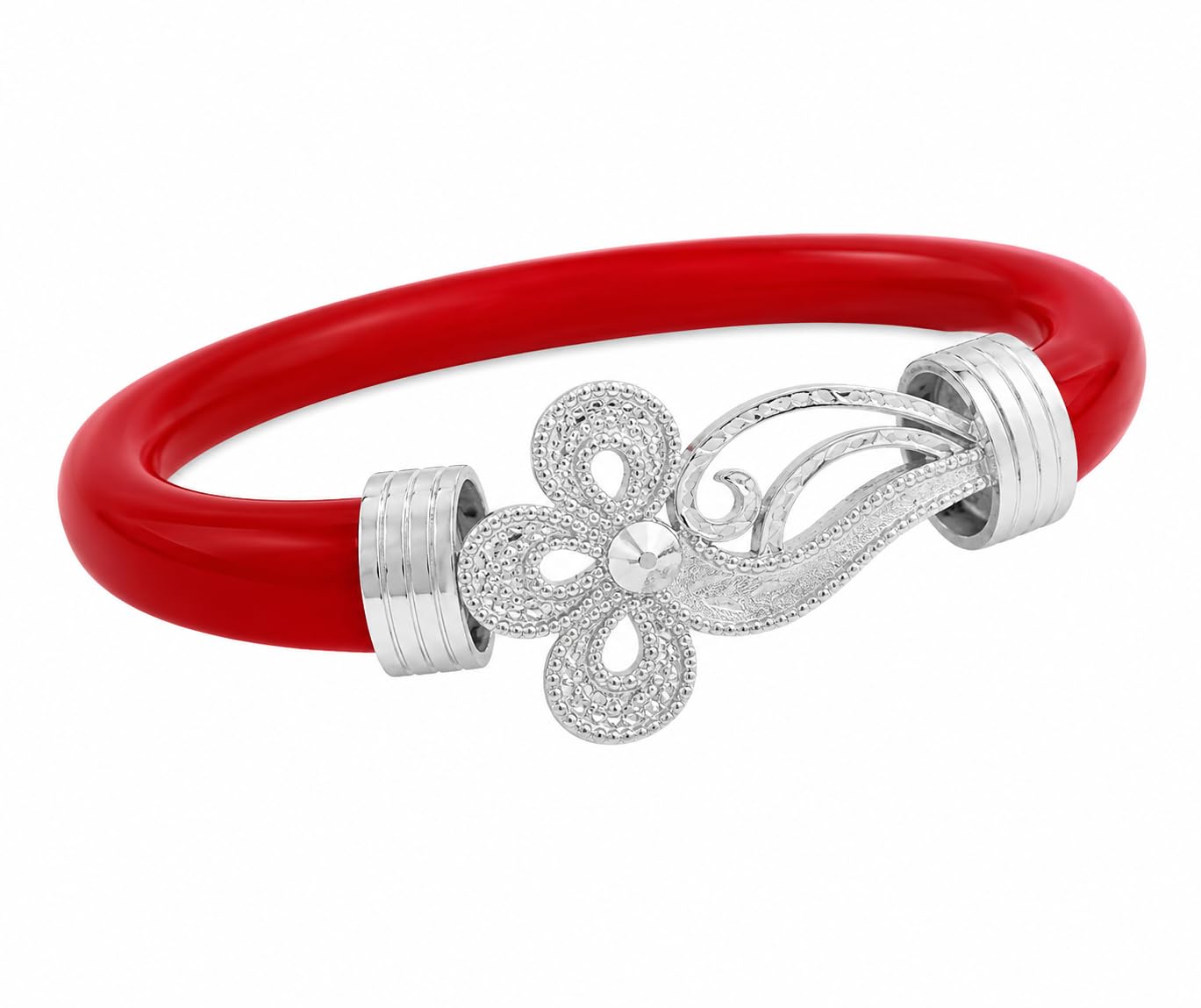 925 Sterling Silver Pola Bracelet for Women | Hallmarked Single Piece Red Lac Kada | Traditional Floral Paisley Design with CZ Stone | 5.120g | Size 24-image-22