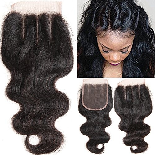 VRHOT 12'' 3 Part Lace Closure Body Wave 4x4 Brazilian Virgin Human Hair 100% Unprocessed Three Part Lace Closure Natural Color 12 inch (3 Part Lace Closure 12 inch)